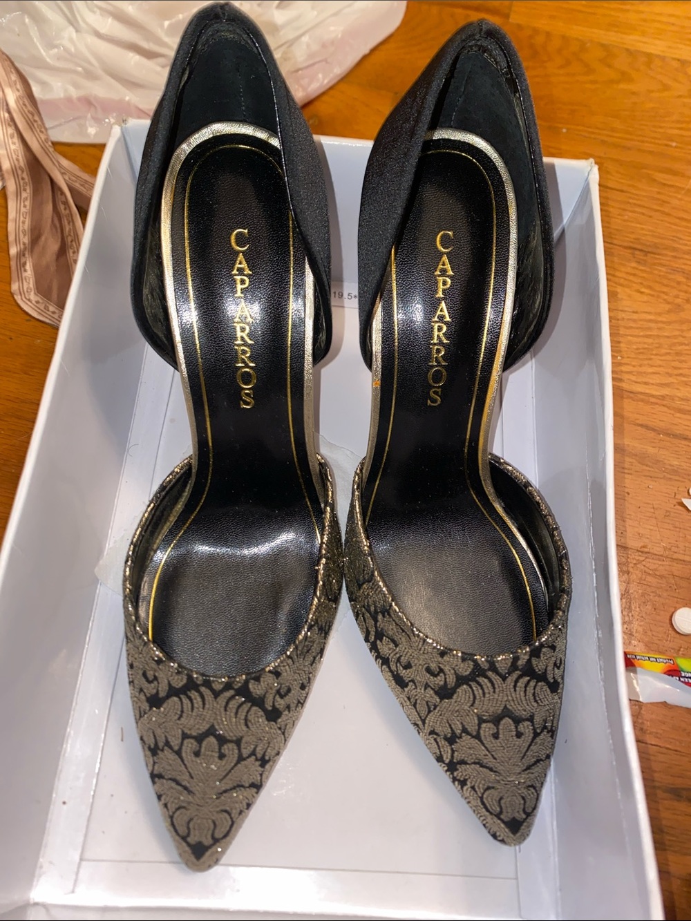 Caparros Black & Gold Pointed D'Orsay Pumps, 10